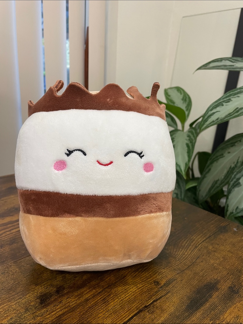 Squishmallows S’more “Carmelita” Plush Pillow in White, Brown, and Pink